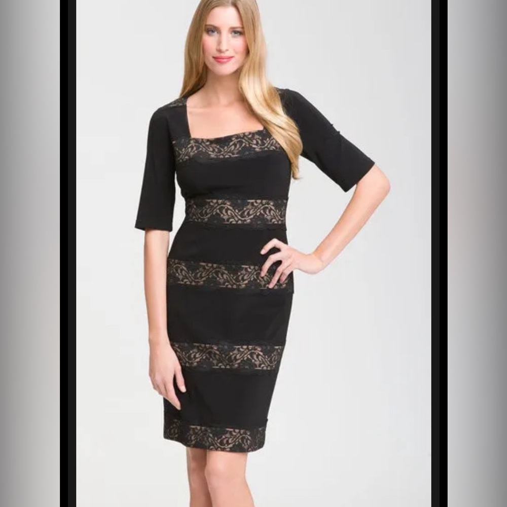 Adrianna Papell Banded Lace Jersey Sheath Dress